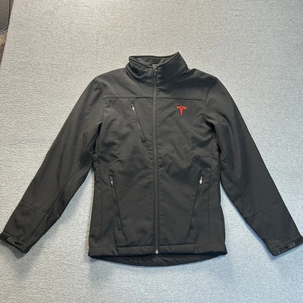 Tesla Motors Softshell Jacket Mens XS Black Red Logo Full Zip Performance